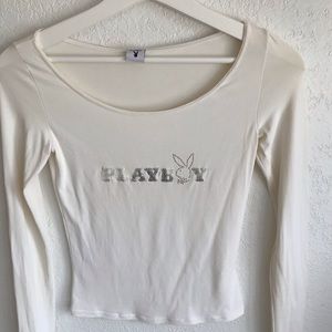 Playboy stretchy long sleeve scoop neck Top Size S